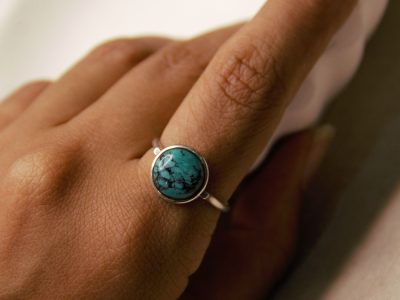 925 Sterling Silver Ring with Round Turquoise Stone